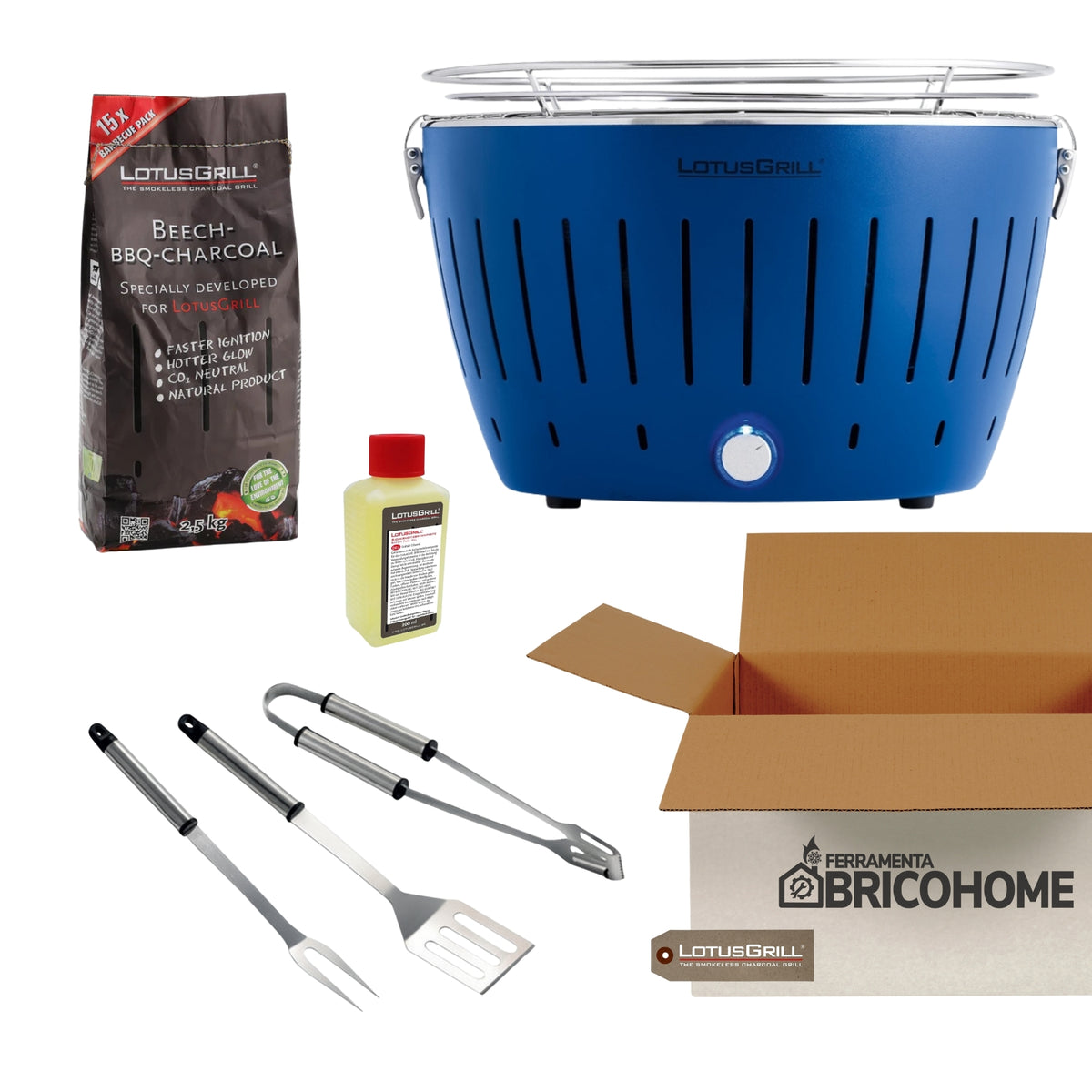 Kit Lotusgrill Barbecue da tavolo CLASSIC + Set 3 Utensili + Carbone + Gel [BUNDLE]