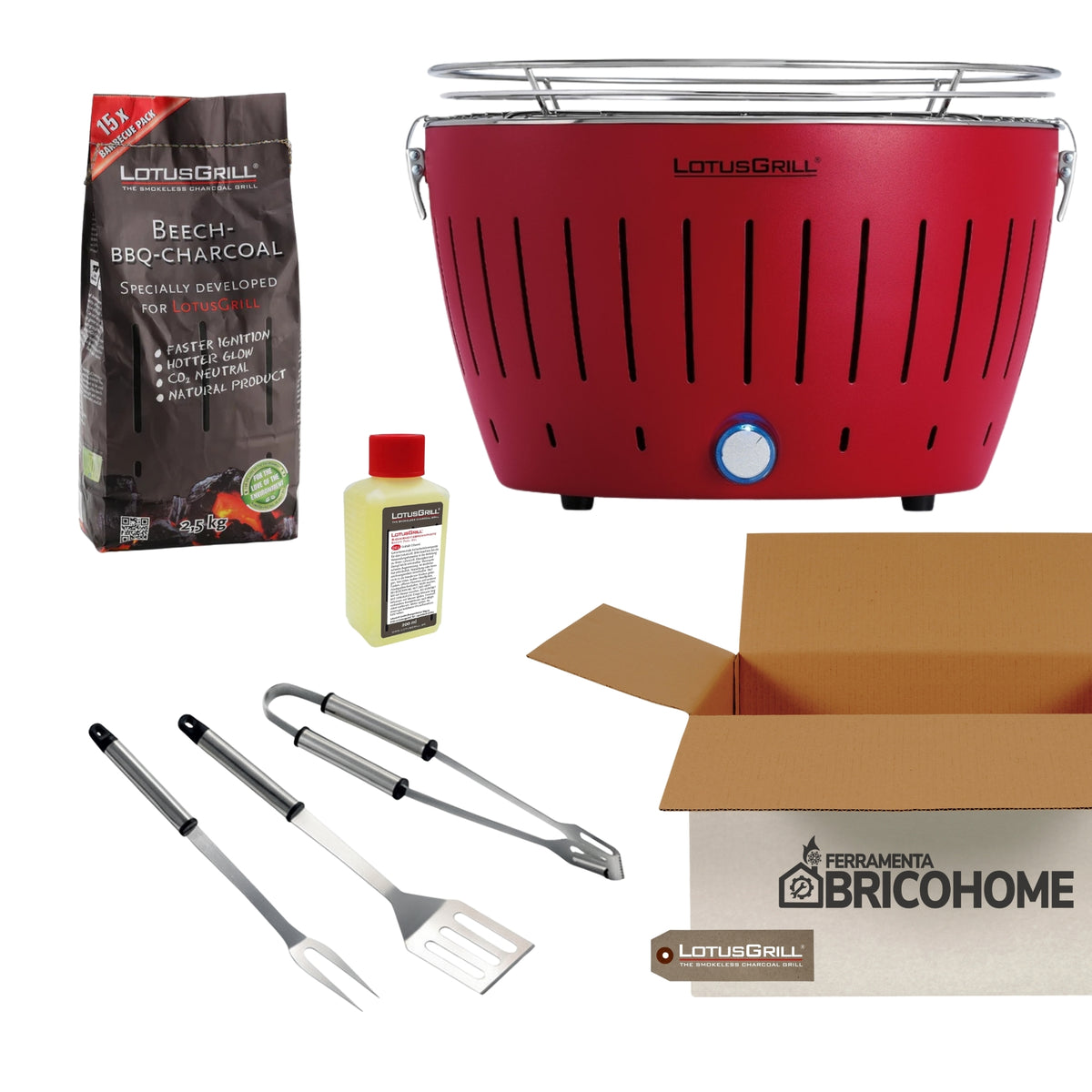 Kit Lotusgrill Barbecue da tavolo CLASSIC + Set 3 Utensili + Carbone + Gel [BUNDLE]
