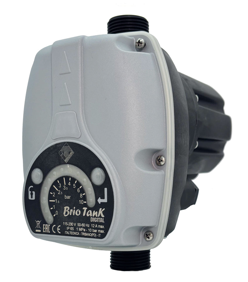 Italtecnica - Brio Tank Digital | Digitaler Druckschalter für Elektropumpen | Integrierter Ausdehnungsbehälter 0,4L | Anti-Wasserschlag | IP65 | 1-4 bar | Made in Italy