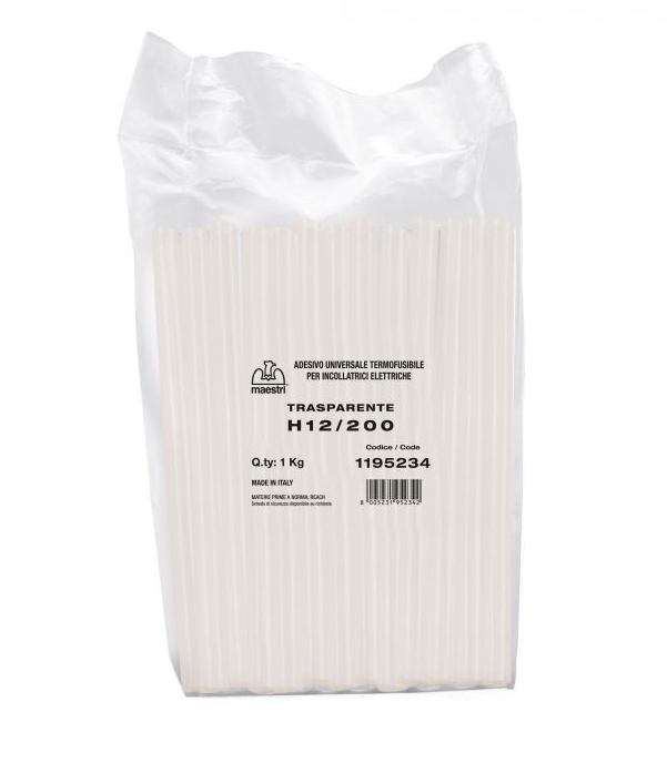 Maestri - Colla Termofusibile Stick H12/200 | Ø12mm x 200mm | 1kg | Trasparente | Universale | Made in Italy
