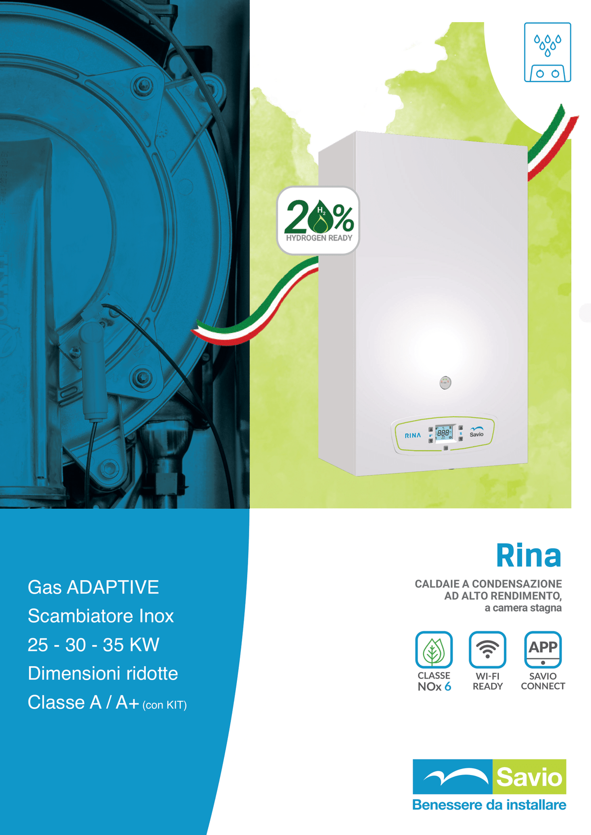 SAVIO - Caldaia a Condensazione RINA 25 | 25 kW | H2 Ready | Gas Adaptive | Kit Fumi OMAGGIO