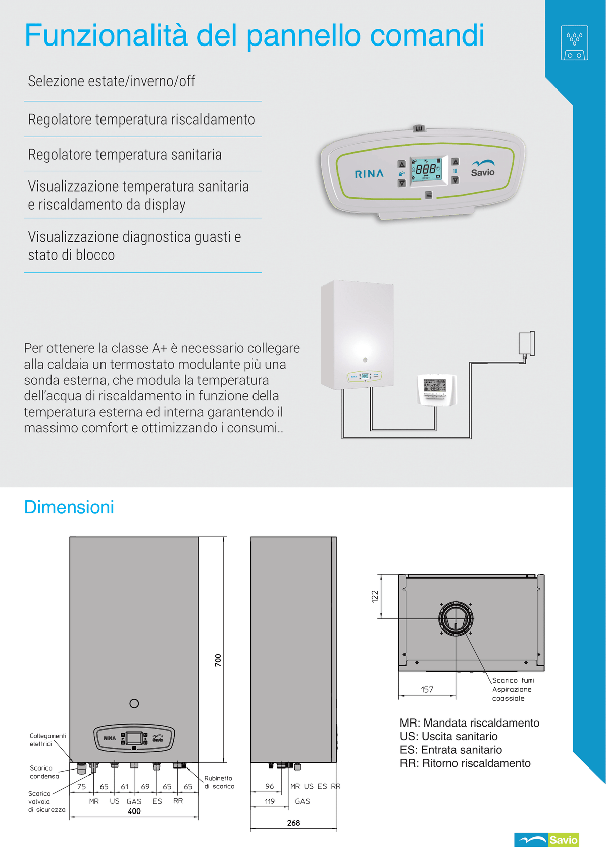 SAVIO - Caldaia a Condensazione RINA 25 | 25 kW | H2 Ready | Gas Adaptive | Kit Fumi OMAGGIO