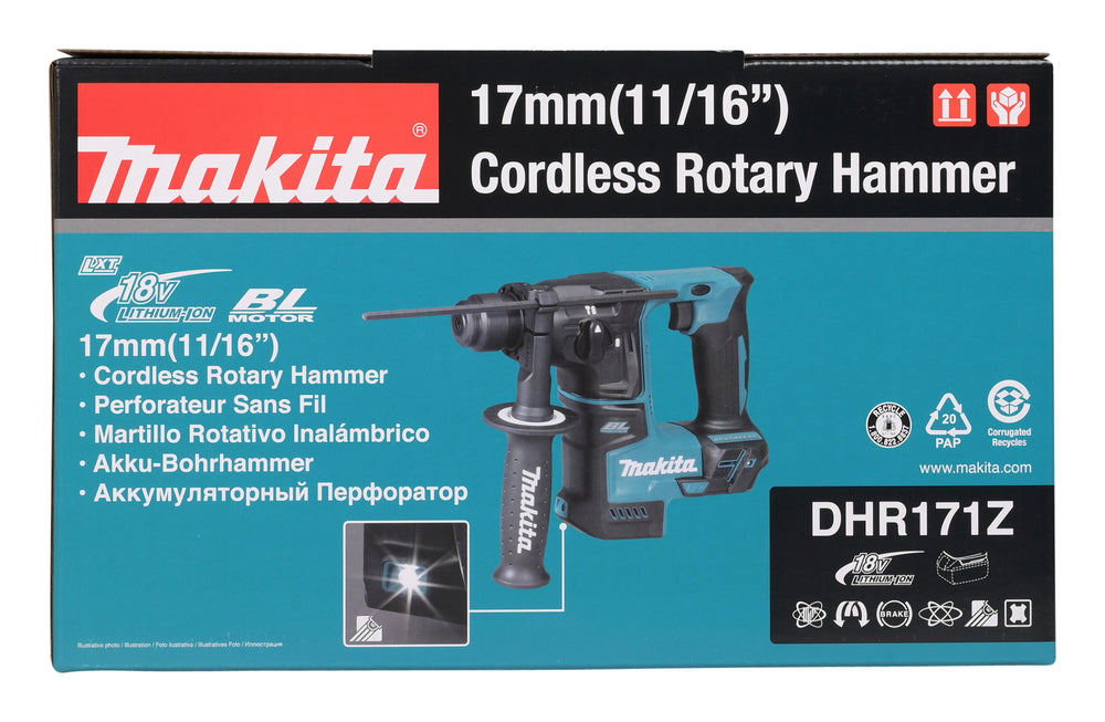 MAKITA - Tassellatore LXT DHR171Z | 18V Brushless | SDS-Plus | 17mm | 1,2 J | Solo Corpo