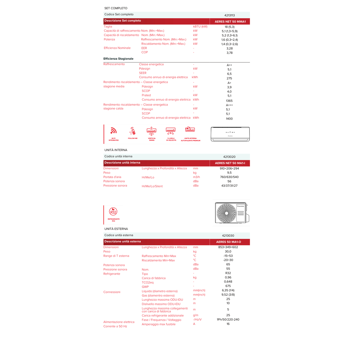 Ariston AERES NET 50 18000BTU Klimaanlage mit Außengerät