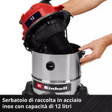 EINHELL Aspiratore Solidi e Liquidi TC-VC 1240 S | 950W | 180mbar | Serbatoio Inox 12L | Attacco Soffiaggio