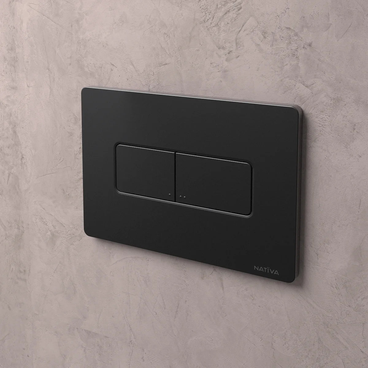 NATIVA Placca Quadro JP1NM nero opaco installata su parete in cemento vista laterale