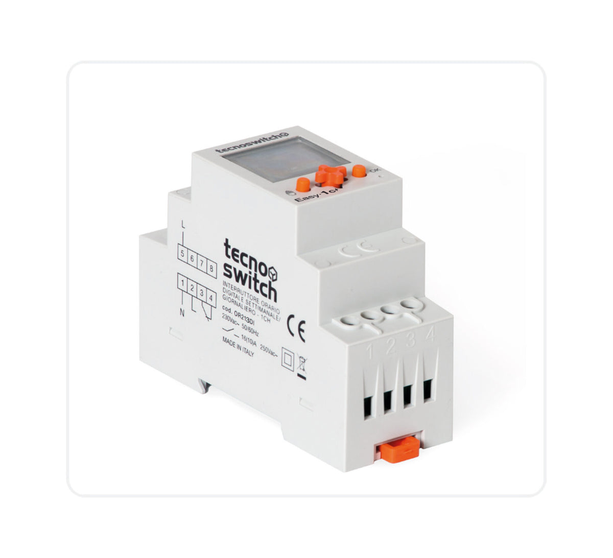 TECNO SWITCH - Interruttore Orario Digitale OR213DI | Giornaliero/Settimanale | 16A | 1 Modulo DIN | 8-12 Programmi | IP20