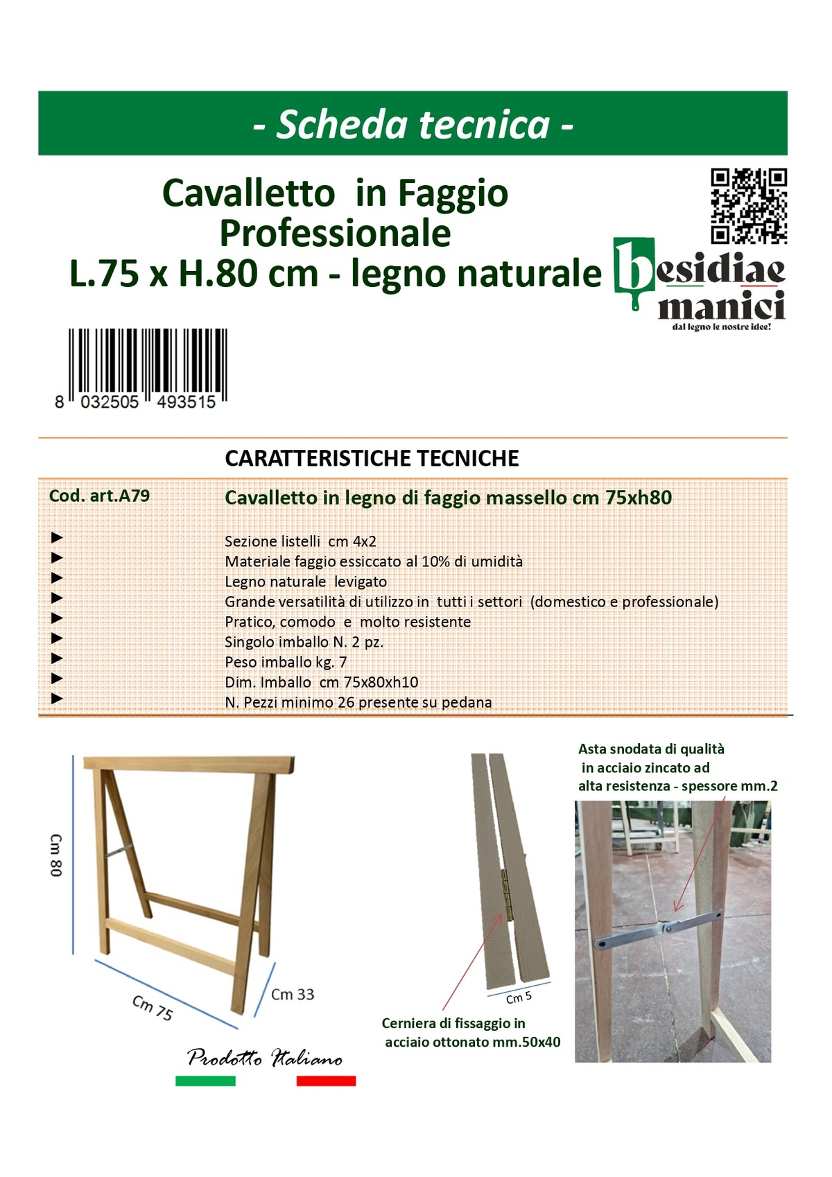 Natural beech easel 75 x 80 cm Made in Italy for professional use