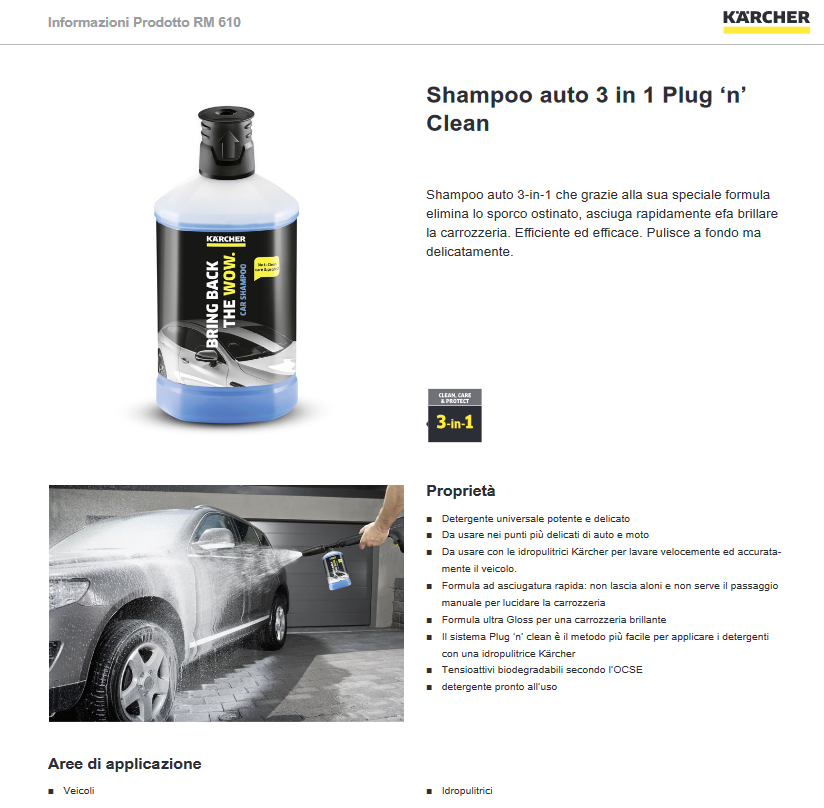 3-in-1 car and motorcycle cleaning shampoo for pressure washers - KARCHER
