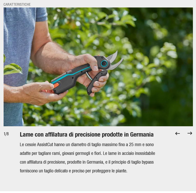 GARDENA - Cesoia a Batteria AssistCut | 3,7V 2Ah | Taglio 25mm | Sensore Intelligente | Lame Bypass