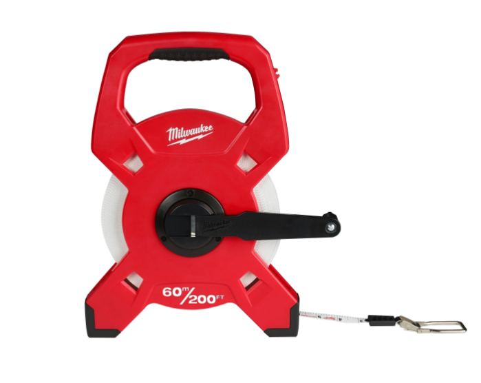 MILWAUKEE - Rotella Metrica 60m/200ft 48225360 | Fibra di Vetro | Cassa Aperta | Ingranaggi Planetari 3:1 | Doppia Scala
