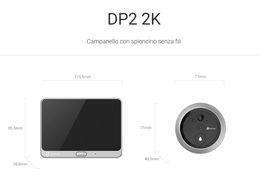 EZVIZ - Campanello Smart con Spioncino DP2 2K | Controllo da App | Video 2K | Senza Fili