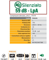 HIT - Compressore Silenziato Oil-Free PH024S | 24L | 1HP | 8 Bar | 59dB | CE