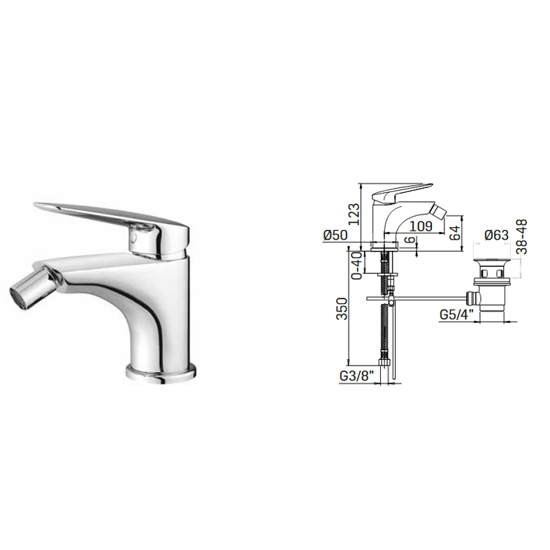 Mamoli bidet mixer with chrome finish and Penelope waste