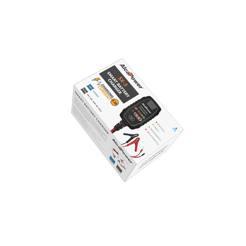 ALCAPOWER - Caricabatteria Automatico SX-3 702908 | 2,5A | 6V/12V | LiFePO4 | 8 Modalità | Mantenitore di Carica | WET GEL AGM