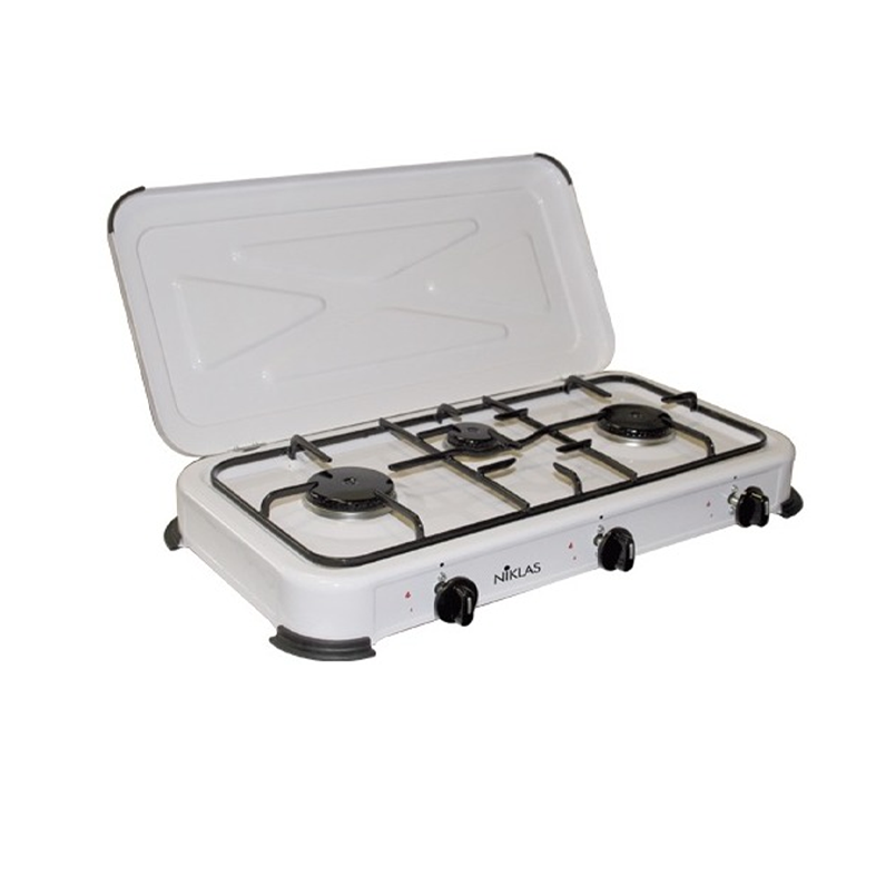 3-Burner Gas Stove in White Porcelain Steel