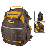 INGCO - Werkzeugrucksack HBP01028 | Stabiler Rahmen | 38x17x46cm | Tragfähigkeit 8kg | Oxford 600D Polyester | Außentaschen