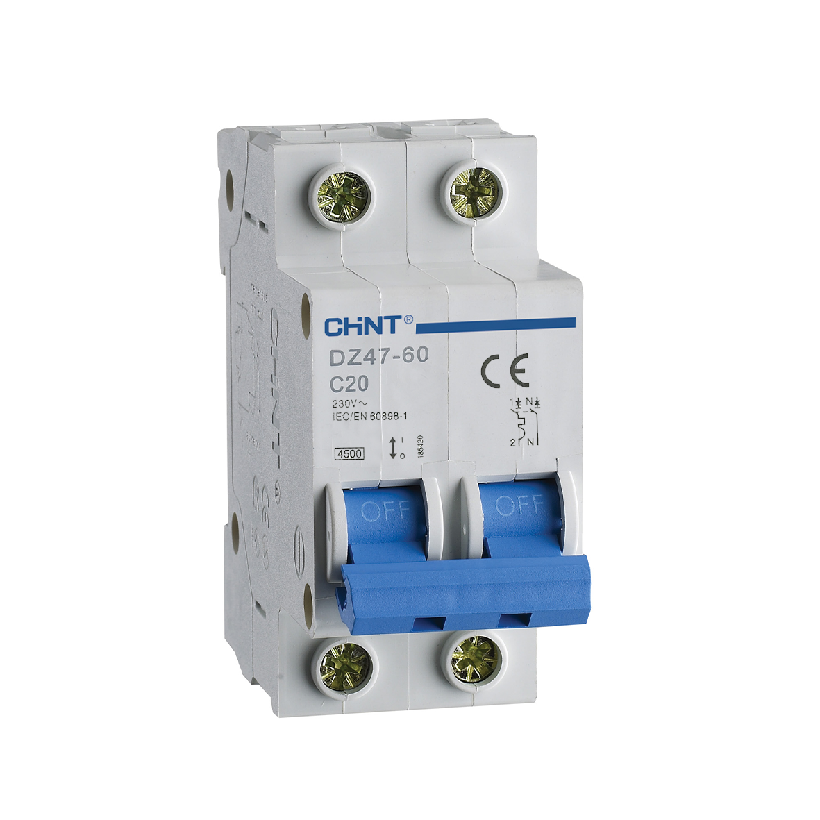 Leistungsschalter 2 Module - 1P+N 4,5kA Kurve C - CHINT