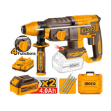 INGCO - Martello Perforatore Brushless CRHLI262085E | 20V SDS-Plus | 2,5J | 4 Funzioni | 2 Batterie 4Ah