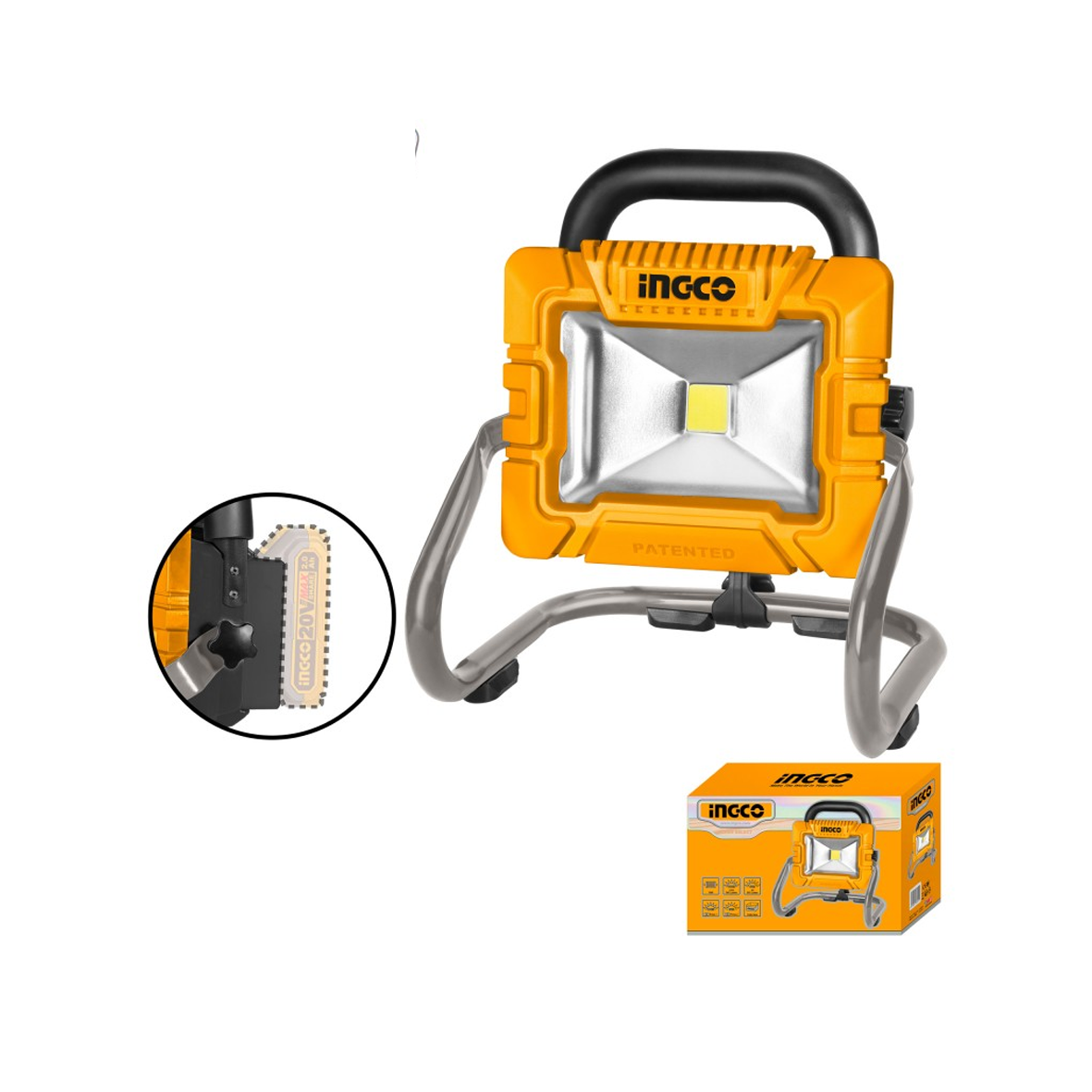 INGCO - Faretto LED 20W 20V CWLI2025 | 1800 Lumen | 2 Livelli | Solo Corpo | Sistema 20V