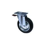 Swivel rubber wheel with brake and 100x28mm plate
