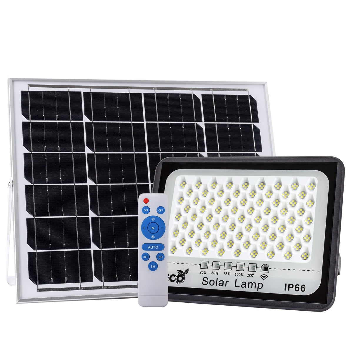 100W Solar LED Floodlight with Twilight Sensor and Remote Control