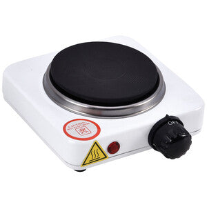 Fornello elettrico 1 piastra ghisa Ø105mm 500W - struttura bianca in metallo con termostato regolabile e spia luminosa rossa