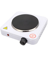 Fornello elettrico 1 piastra ghisa Ø155mm 1000W - struttura bianca in metallo con piastra nera, termostato regolabile e spia luminosa rossa