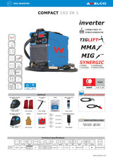 AWELCO - Saldatrice Multiprocesso COMPACT 163 IN 1 | 100A | MIG Filo Senza Gas + MMA + TIGLIFT | Doppio Display | Anti-Stick | Hot-Start