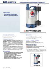 Pedrollo 0.50 HP TOP2 VORTEX / GM Submersible Electric Pump for Draining Waste Water
