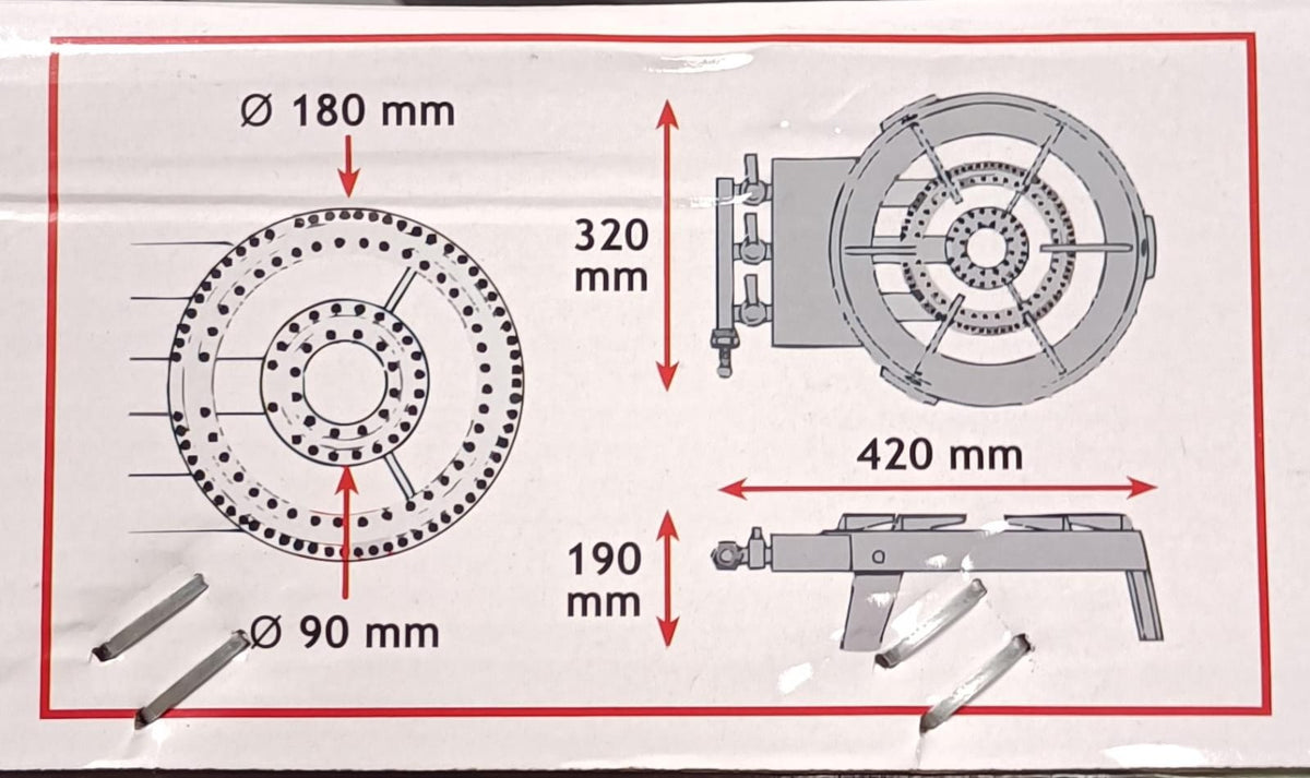 SANDRIGARDEN - Fornellone a Gas 3 Rubinetti 8 kW | Telaio e Bruciatore in Ghisa | 4 Piedi | G30/G31