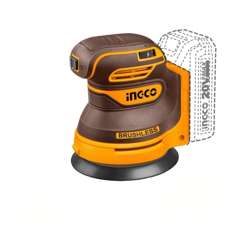 INGCO 20V Battery-Powered Random Orbital Sander, Body Only, Ø125 mm Brushless 