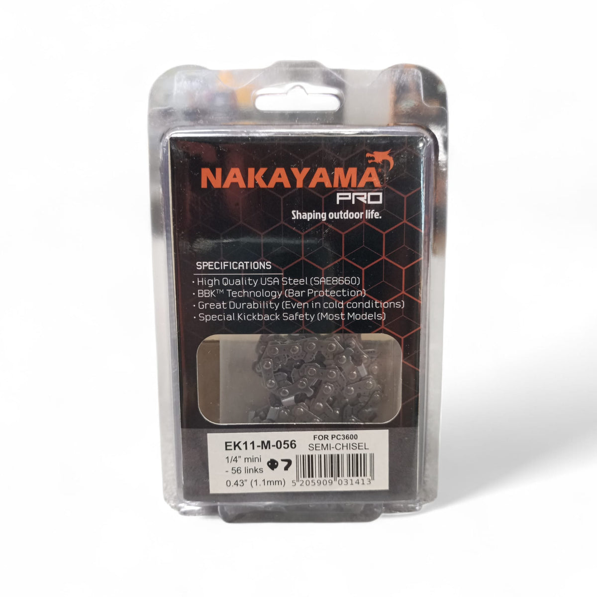 NAKAYAMA Pro - Catena di Ricambio EK11-M-056 per PC2525 | Passo 1/4'' Mini | 56 Maglie | Semi-Chisel