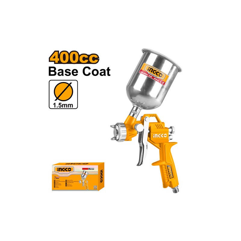 INGCO - Schwerkraft-Spritzpistole ASG4041 | Edelstahltank 400cc | Düse 1,5mm | 3-4 BAR | Sprühbreite 180-250mm