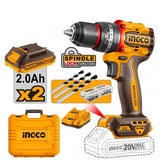 INGCO 20V 55Nm BRUSHLESS Compact Impact Drill Driver with 2 x 2Ah Batteries