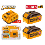 INGCO - Kit Starter 2 Batterie 5Ah + Caricabatterie Rapido FBCPK2513E | 20V | P20S | LED | 4A