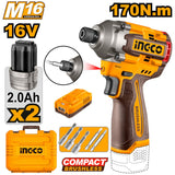 INGCO Visseuse à impulsions CIRLI16178E | Brushless 16V | 170Nm | 2 batteries | Valise