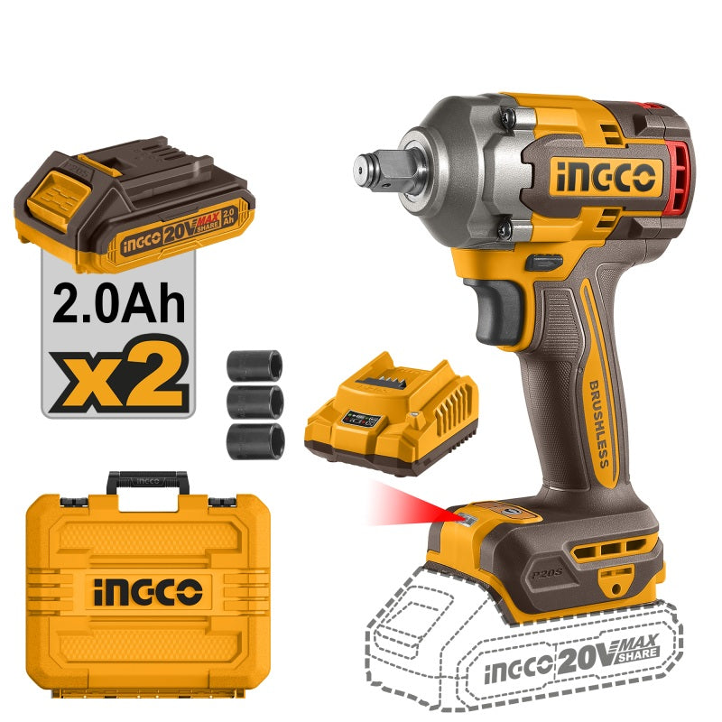 INGCO - Avvitatore Impulsi Brushless 20V CIWLI2040E | 400 Nm | 2 Batterie 2Ah | Valigetta