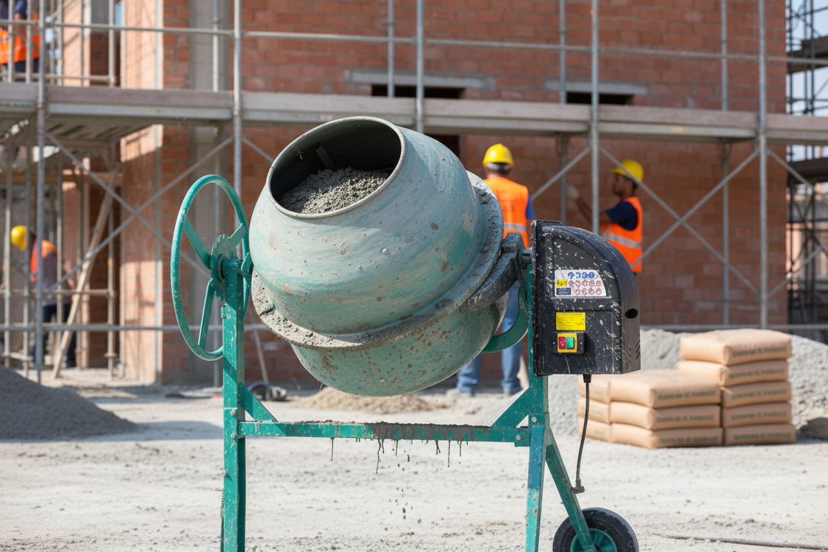 Betoniera 180Lt 800W ambientata cantiere edile costruzione muratori