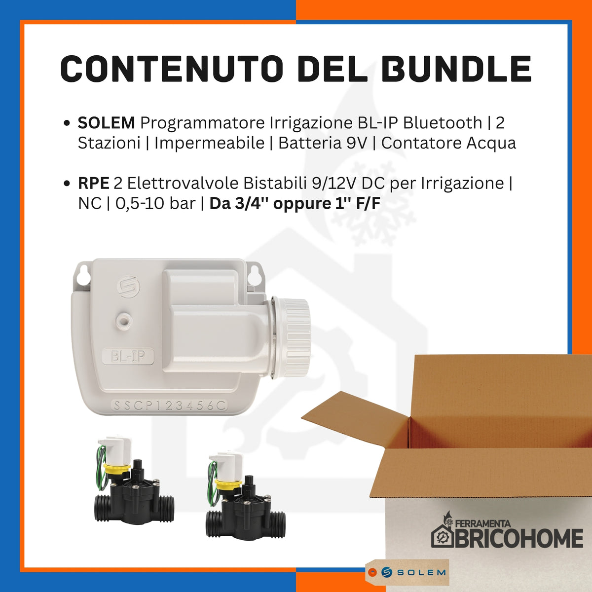 Kit Programmatore Irrigazione SOLEM 2 Stazioni + 2 Elettrovalvole Bistabili RPE [BUNDLE]