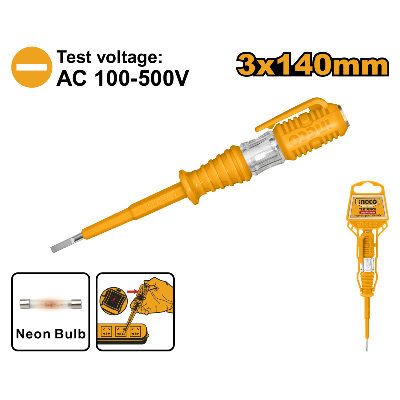 INGCO Tournevis testeur de phase 140mm 100–500V – HSDT1408