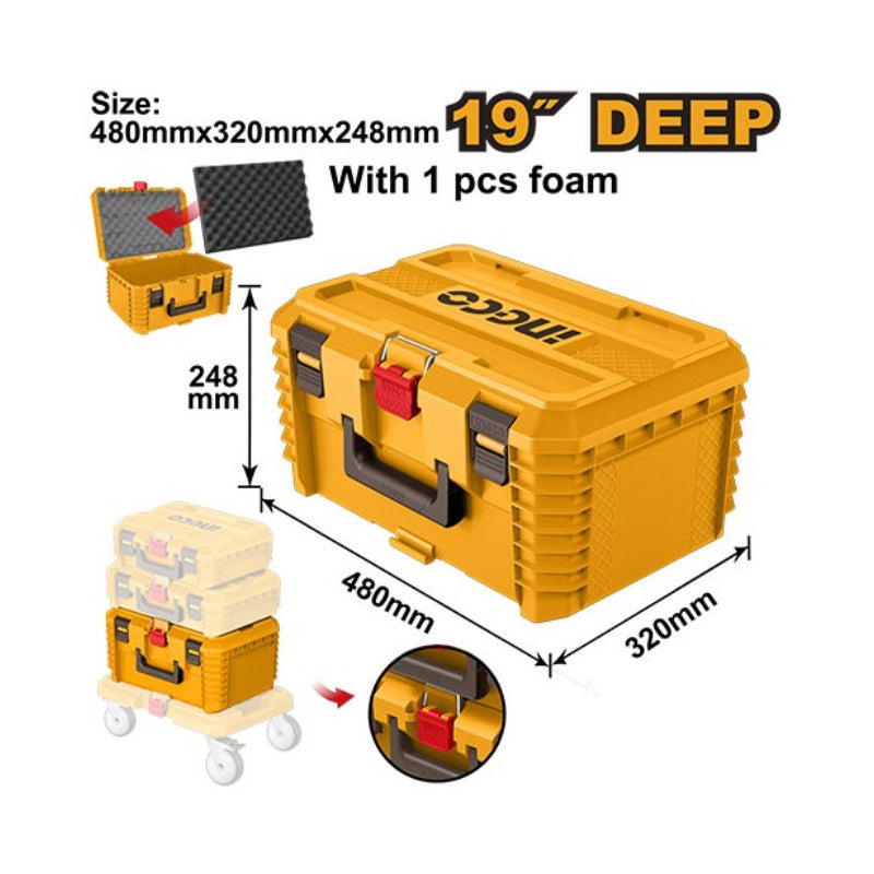 INGCO - Cassetta Impilabile Alta PRO 19" PBXS103 | Sistema Modulare | 25 kg | 480x320x248mm