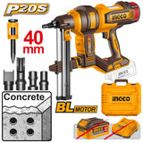 INGCO - Chiodatrice per Calcestruzzo CCNLI9005 | 20V P20S Brushless | 40mm | Calcestruzzo C60 | Solo Corpo + Valigetta