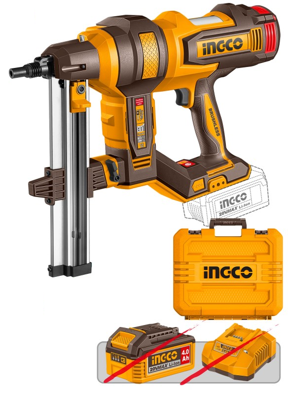 INGCO - Chiodatrice per Calcestruzzo CCNLI9005 | 20V P20S Brushless | 40mm | Calcestruzzo C60 | Solo Corpo + Valigetta