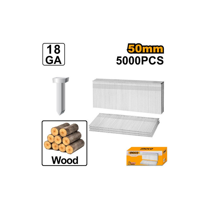 INGCO - Chiodi 50mm 18GA ANA18501 | 5.000 pz | 1,25x1,0mm | Per Sparachiodi ACN50401 ABN15501 CBNLI2002