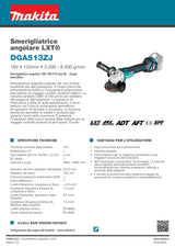 MAKITA - Winkelschleifer LXT DGA513ZJ | 18V Brushless | 125mm | Ohne Akku und Ladegerät + Makpac-Koffer