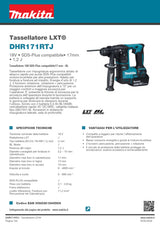 MAKITA - Tassellatore LXT DHR171RTJ | 18V Brushless | SDS-Plus | 17mm | 1,2J | Kit 2x BL1850B + DC18RC + Valigetta