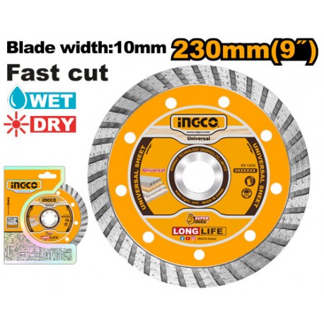 INGCO - Disco Diamantato Turbo Fast Cut DMD032302 | 230x22,2mm | Lama 10mm | Umido e Secco