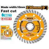 INGCO - Disco Diamantato Turbo Fast Cut DMD032302 | 230x22,2mm | Lama 10mm | Umido e Secco