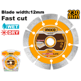 INGCO - Disco Diamantato Fast Cut DMD0123013 | 230x22,2mm | Lama 12mm | Umido e Secco | Doppio Blister